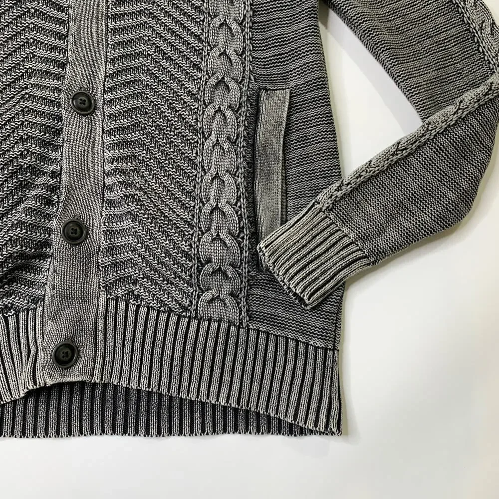 Rock & Republic Sweater Mens M Medium Gray Shawl Collar Cable Knit Cardigan